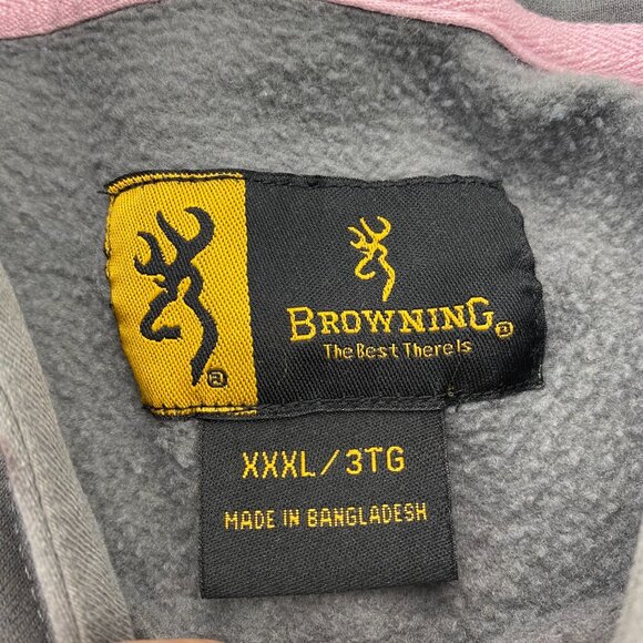 Browning Hoodie Sweater Women Size XXXL Gray Pink Embroidered Logo Spell Out - Picture 4 of 8